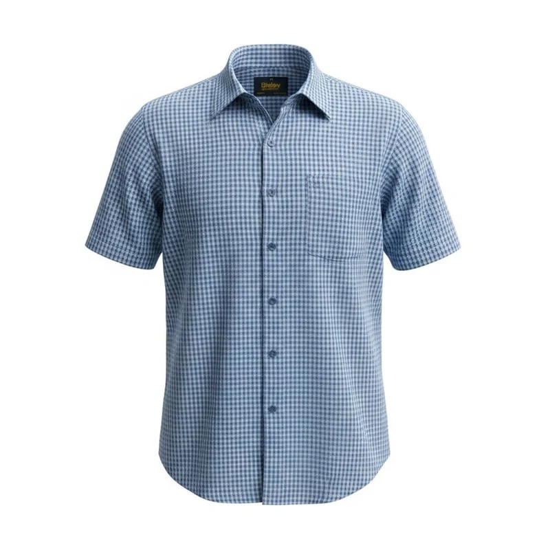 Mens Bisley Short Sleeve Polycotton Micro Check - Blue Blue / 5XL