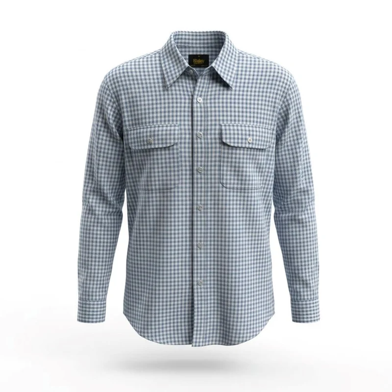 Mens Bisley Long Sleeve Polycotton Small Check - Light Blue Light Blue / XL