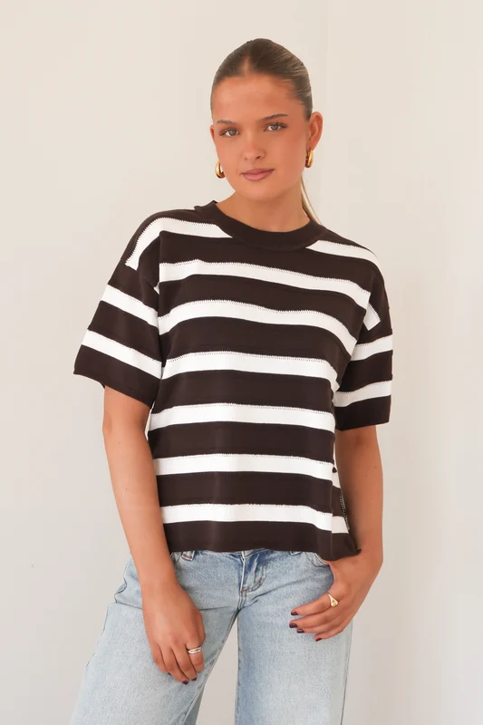 Libby Boxy Top Chocolate Stripe AU 12