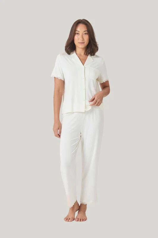 Dianne Bamboo Long Pj Set With Lace Pink / X-Small
