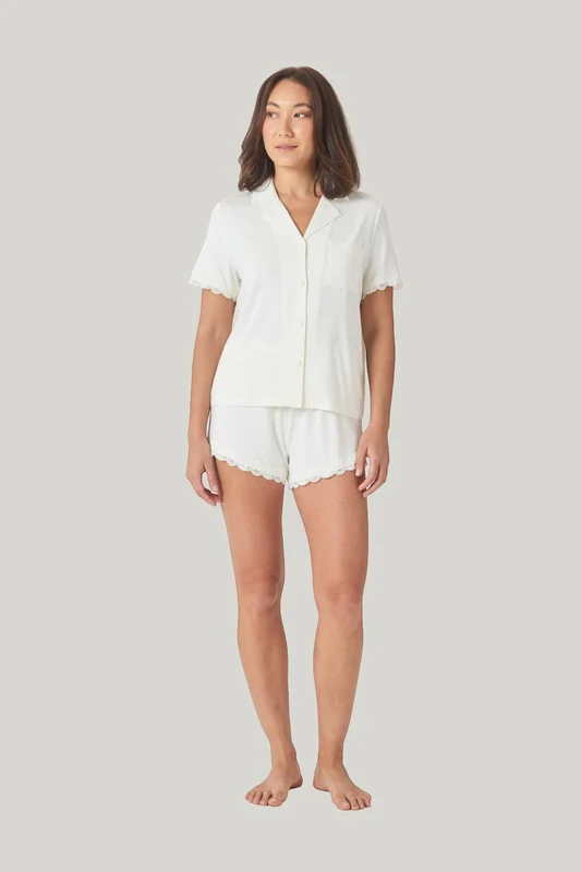 Joni Bamboo Short Set With Lace Blue / Medium