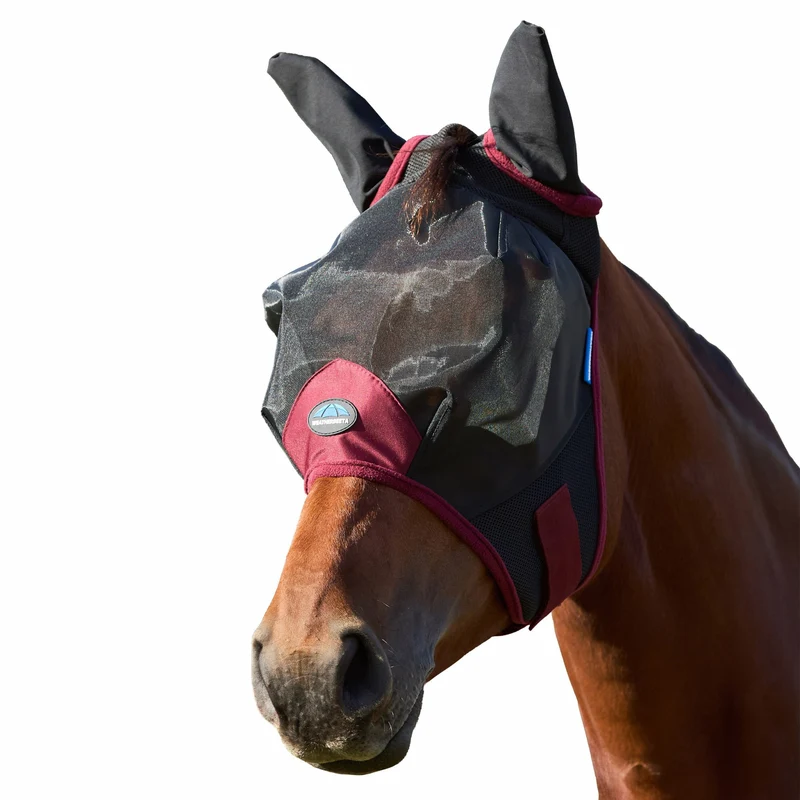 Weatherbeeta ComFiTec Fine Mesh Fly Mask with Ears Black/Burgundy / XX-Small