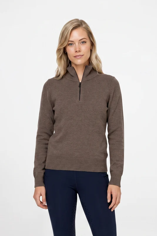Weatherbeeta Ladies 1/2 Zip Collared Knit Pullover Taupe Marble / X-Small