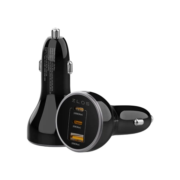 ZLOS 160W 3-Port Fast Car Charger Cigarette Lighter Adapter (2 USB-C & 1 USB-A Ports) Techlyte