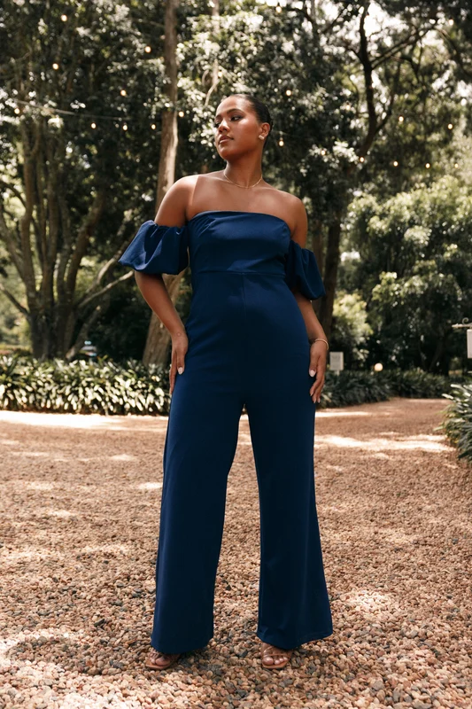 Tamra Off Shoulder Jumpsuit - Navy XL