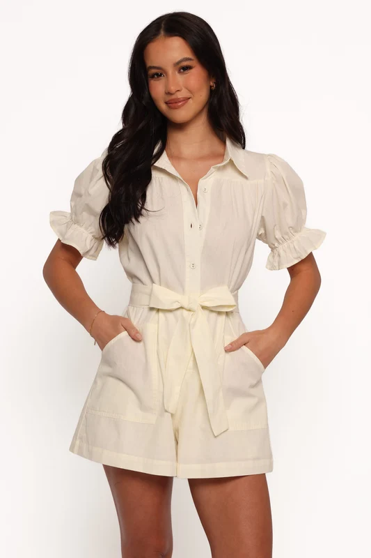Riley Waist Tie Playsuit - Cream XS