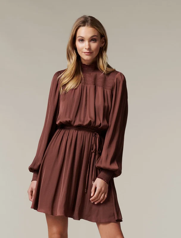 Romy Shirred Skater Dress Conker 06