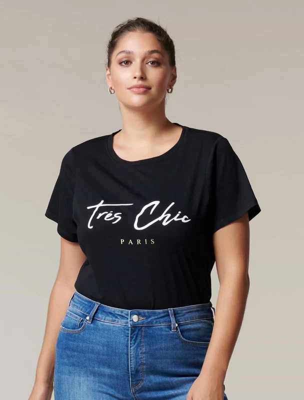 Bobbi Curve Tres Chic Graphic Tee Black 24