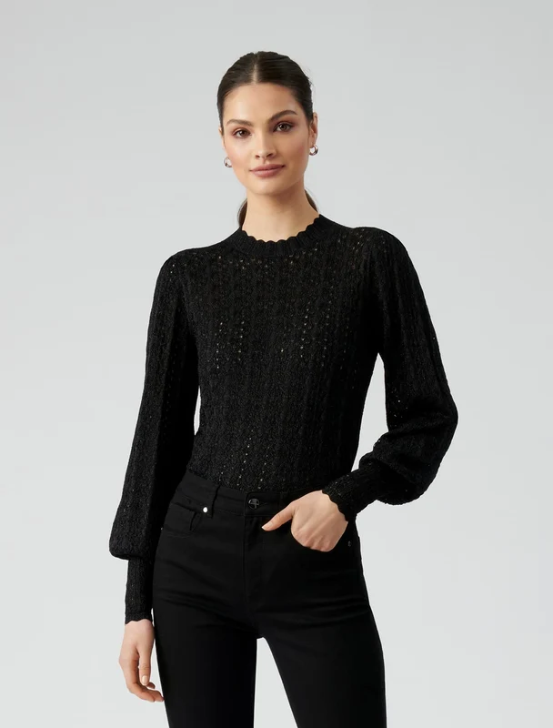 Mia Metallic Pointelle Knit Jumper Black/Metallic m
