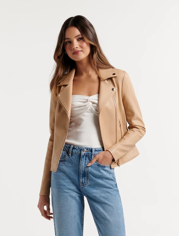 Skye PU Biker Jacket Camel 08