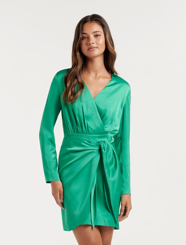 Ava Satin Sarong Mini Dress Shamrock 08