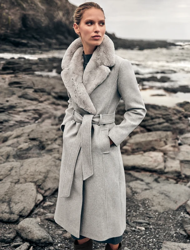 Charlie Faux Fur Collar Coat Grey 10