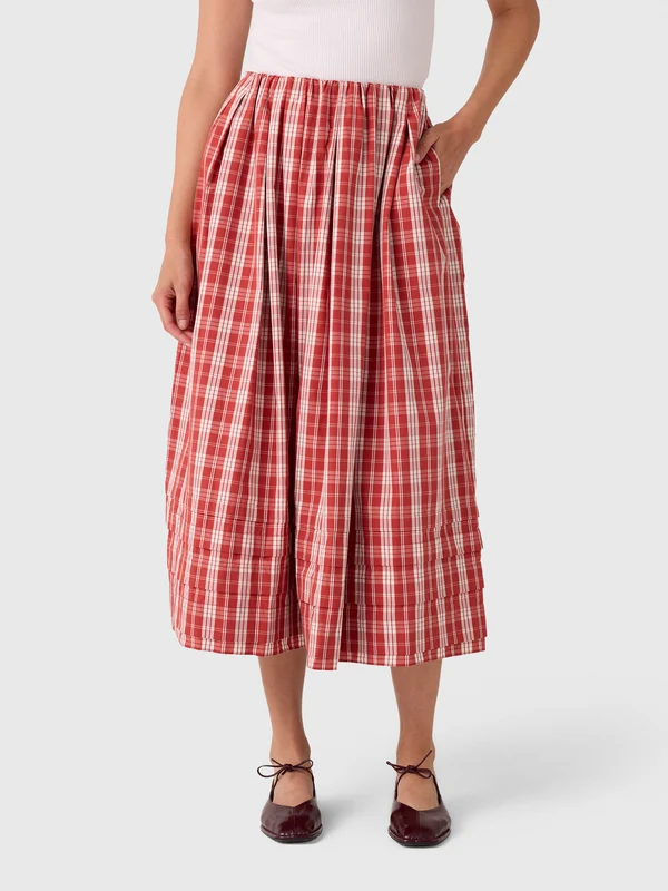 Faithfull The Brand Women's Cales Skirt US10/AU14 / INES CHECK TERRA ROSSO