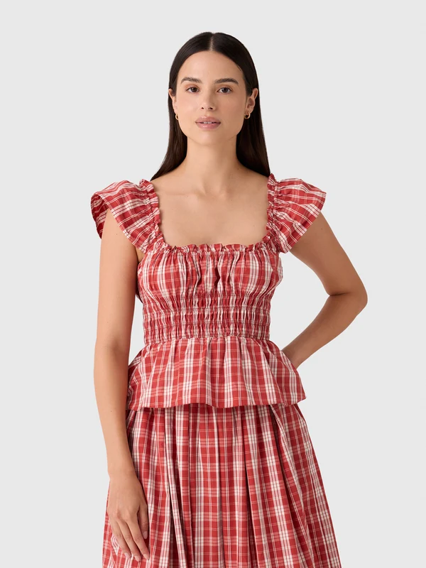 Faithfull The Brand Women's Janne Top US2/AU6 / INES CHECK TERRA ROSSO