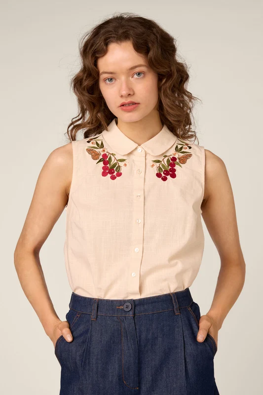 Orchard Embroidered Top 8 / Cream