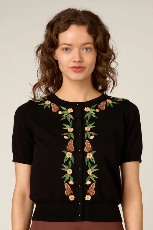 Butterfly Embroidered Cardigan 18 / Black