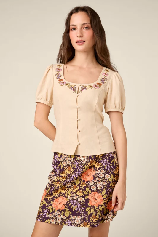 Addie Floral Embroidered Top 20 / Cream
