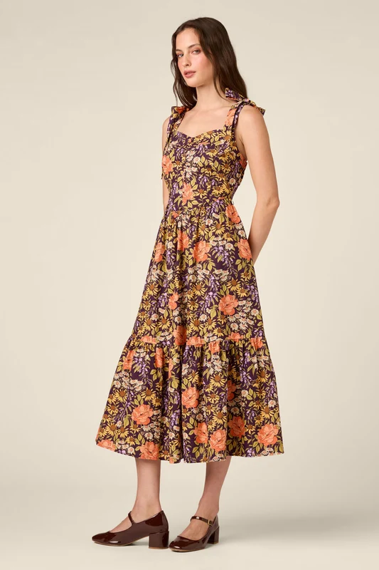 Adelaide Floral Prairie Dress 16 / Plum