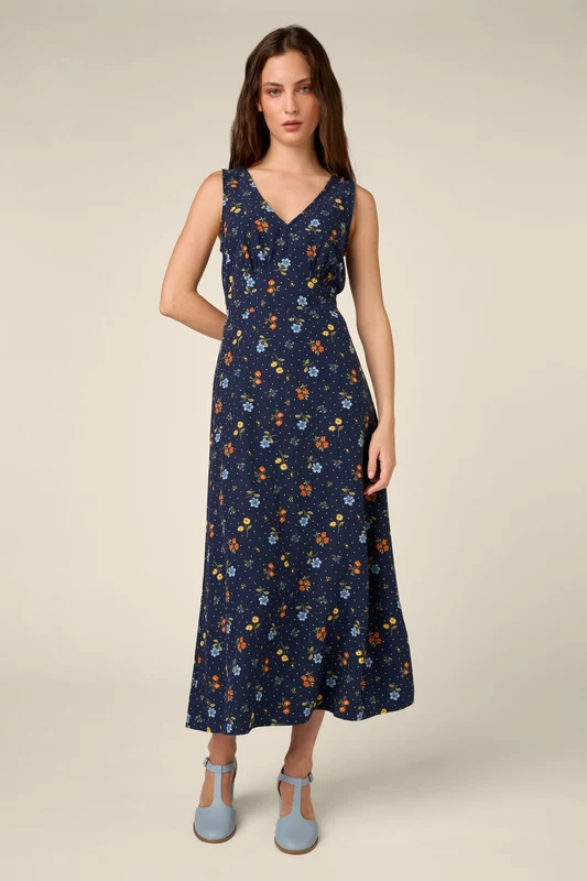 Chloe Ditsy 90S Midi Dress 6 / Navy