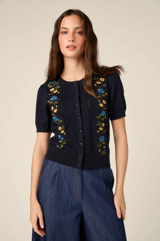 Chloe Embroidered Cardigan 20 / Navy