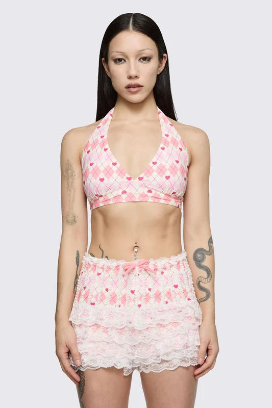 Broken Rollercoaster Bikini Top 10 / Pink/Cream