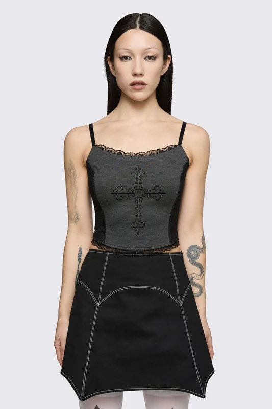 Sunday Motif Corset Tank 16 / Black/Grey