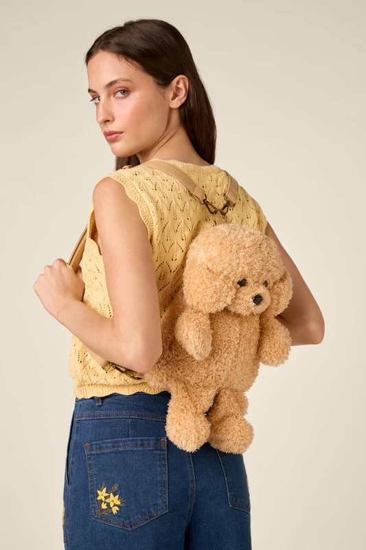 Plush Sweet Dog Backpack Tan