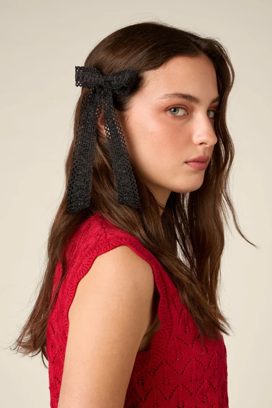 Lace Edge Bow Hair Clip Black