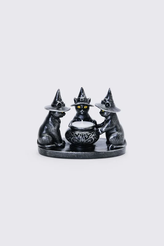 Witchy Cats Tea Light Candle Hold Black