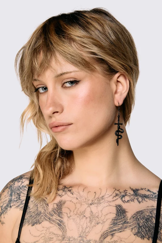 Snake Sword Earrings Black