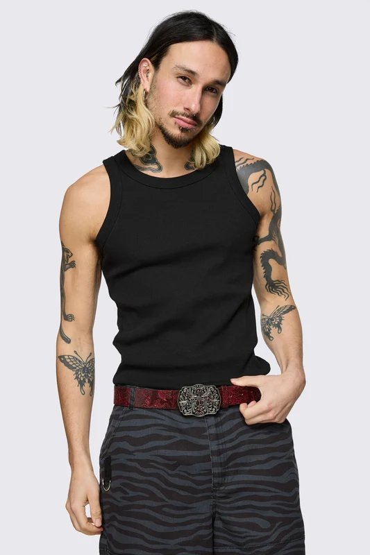Floral Goth Belt L / Dark Red