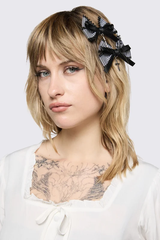 Gingham Bow Set Black/White