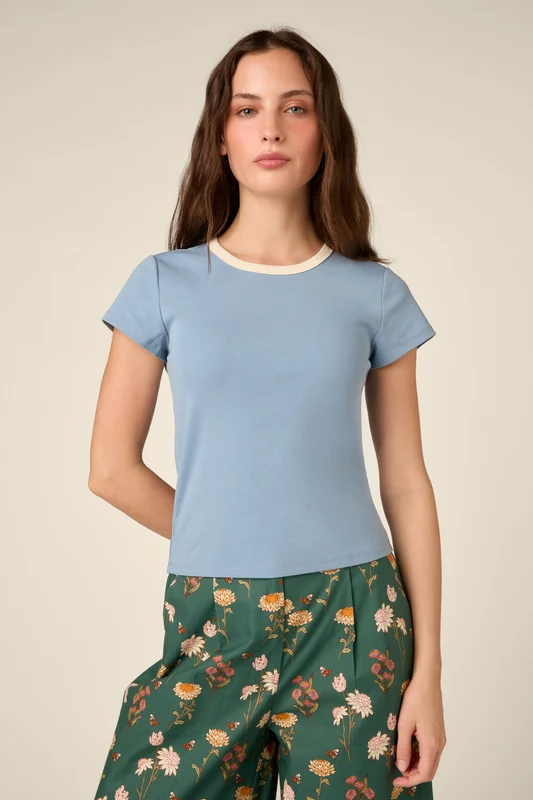 Jodie Contrast Bind Ringer Tee 16 / Blue