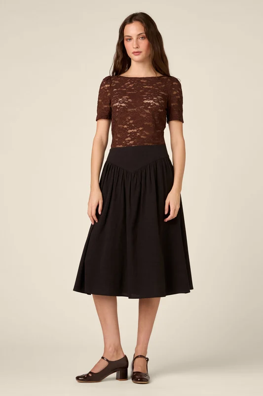 Nell V-Yoke Midi Skirt 18 / Black