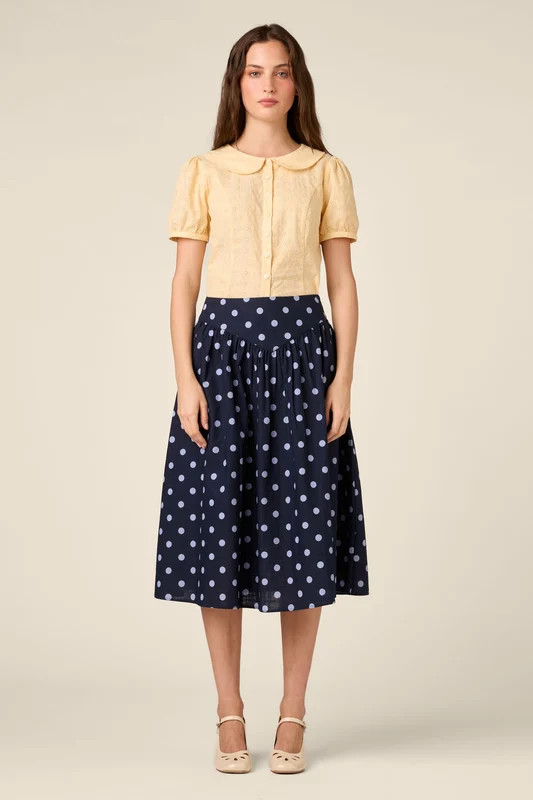 Mia Polka Dot Midi Skirt 6 / Navy