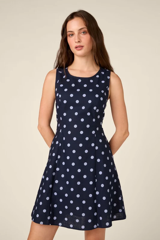 Mia Polka Dot Mini Dress 14 / Navy
