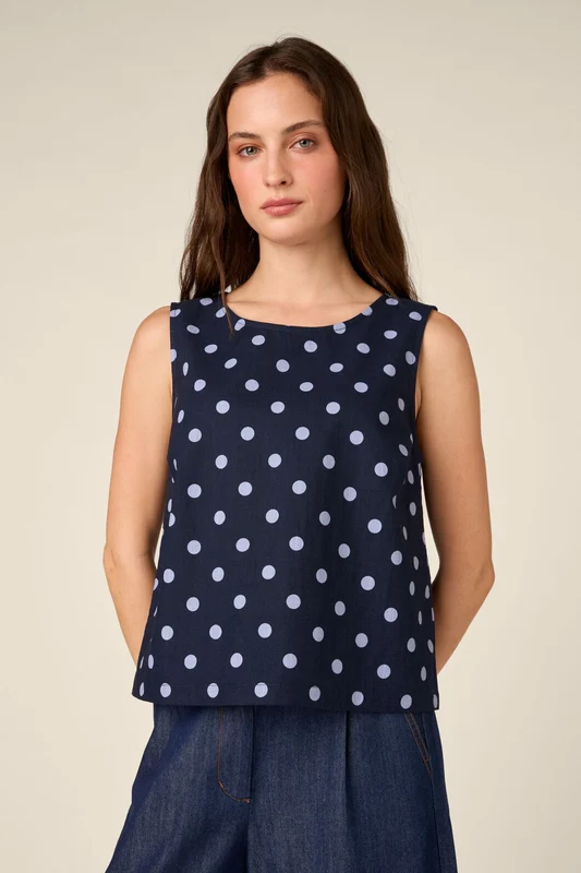 Mia Polka Dot Shell Top 6 / Navy