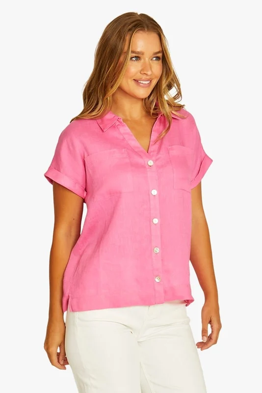 Jump Womens Open Neck Short Sleeve Shirt Hot Pink / 8