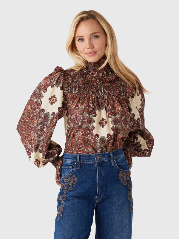 CLEA Women's Paige Shirred Blouse XS / OLD WORLD BOHEMIA