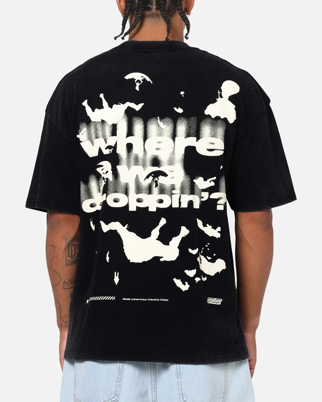 73Studio X Fortnite Where We Droppin T-Shirt Black Acidwash 2XL