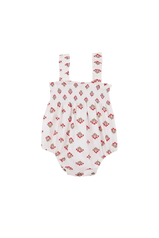 BIRINIT PETIT WHITE/RED FLORAL SMOCK ROMPER [FINAL SALE] 18-24M