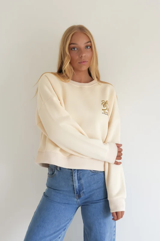 Palm Slouchy Crew Neck Fleece Cream AU 12