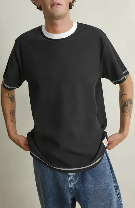 Contrast Vintage Terry Short Sleeve T-Shirt Black XL