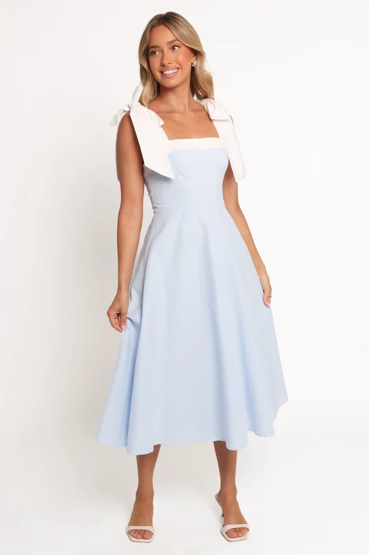 Olinda Midi Dress - Pale Blue/White M