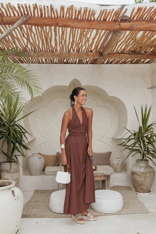 Marie Halterneck Maxi Dress - Chocolate L
