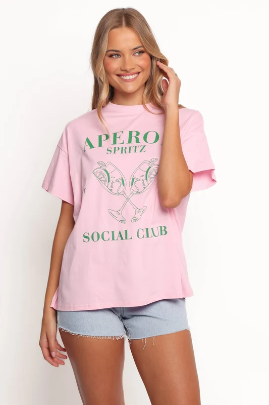 Social Club Tee - Pink Green S