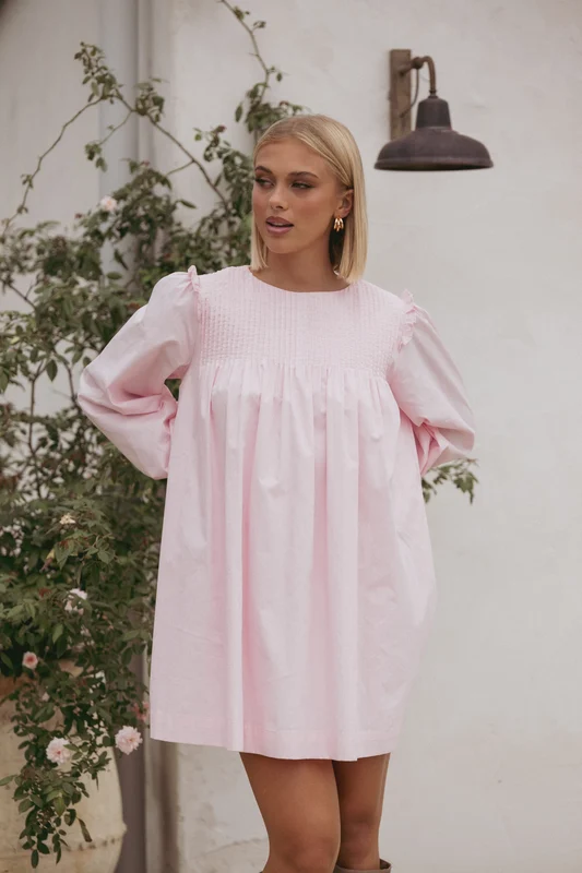 Wyatt Long Sleeve Mini Dress - Pink XL