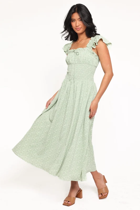 Bronte Midi Dress - Green Floral S