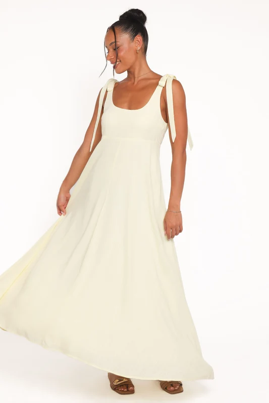 Valara Tie Shoulder Maxi Dress - Butter Yellow XXL