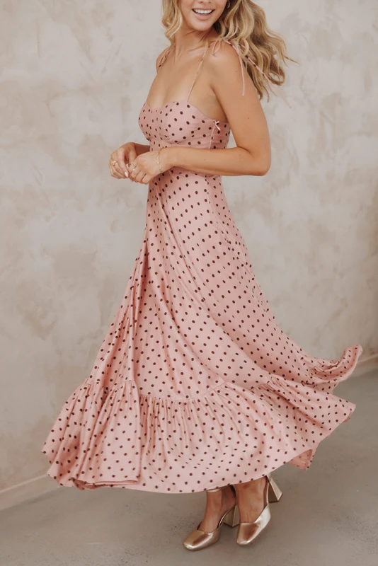 Ayana Midi Dress - Pink Polka Dot M